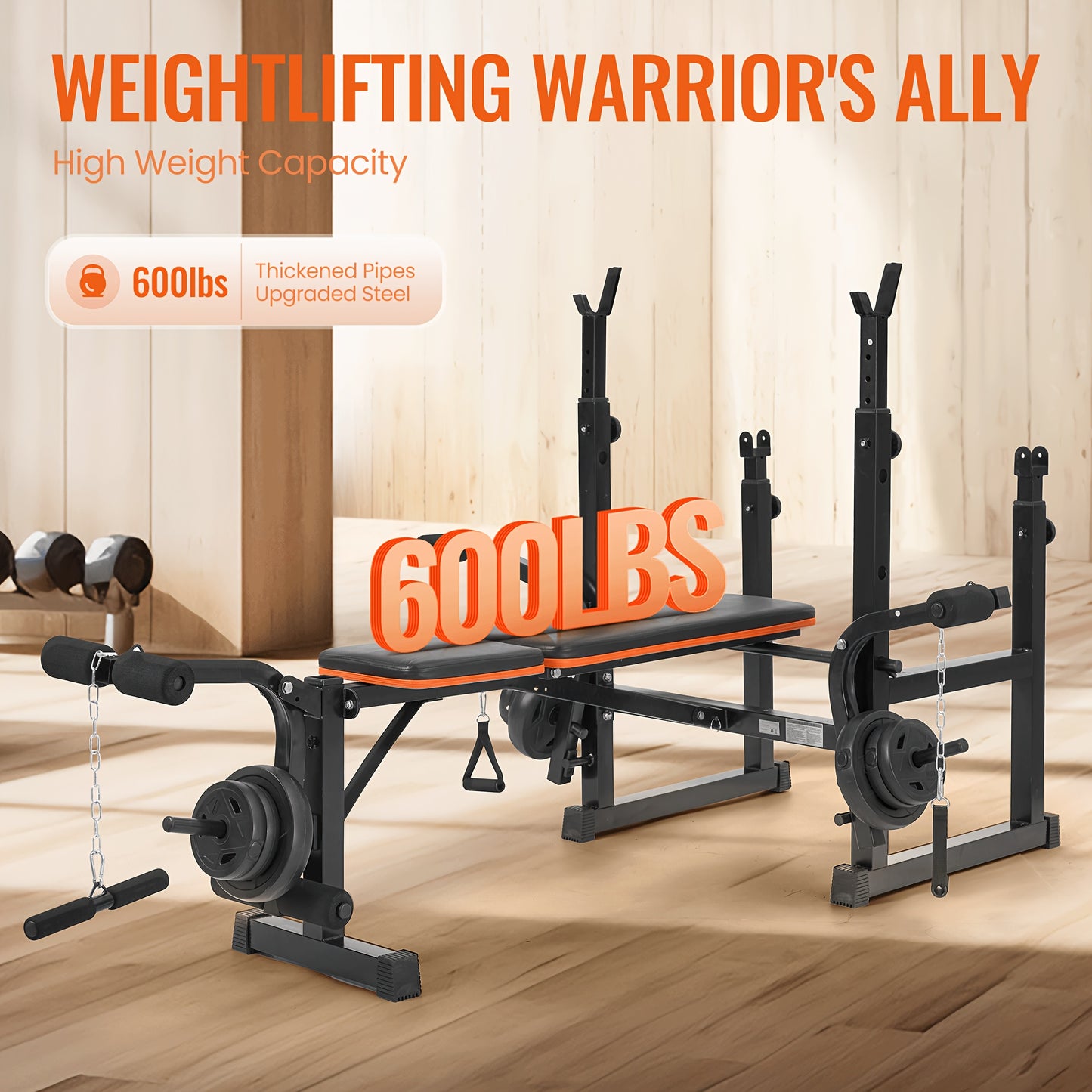 Durable 600lbs 7-in-1 Adjustable Weight – Multi-Function Workout Set With Barbell Rack & Leg Extension For Complete Full Body Strength Training At Home Gym | Ideal Valentine'S Day Gift For Achieving Your Fitness Goals
