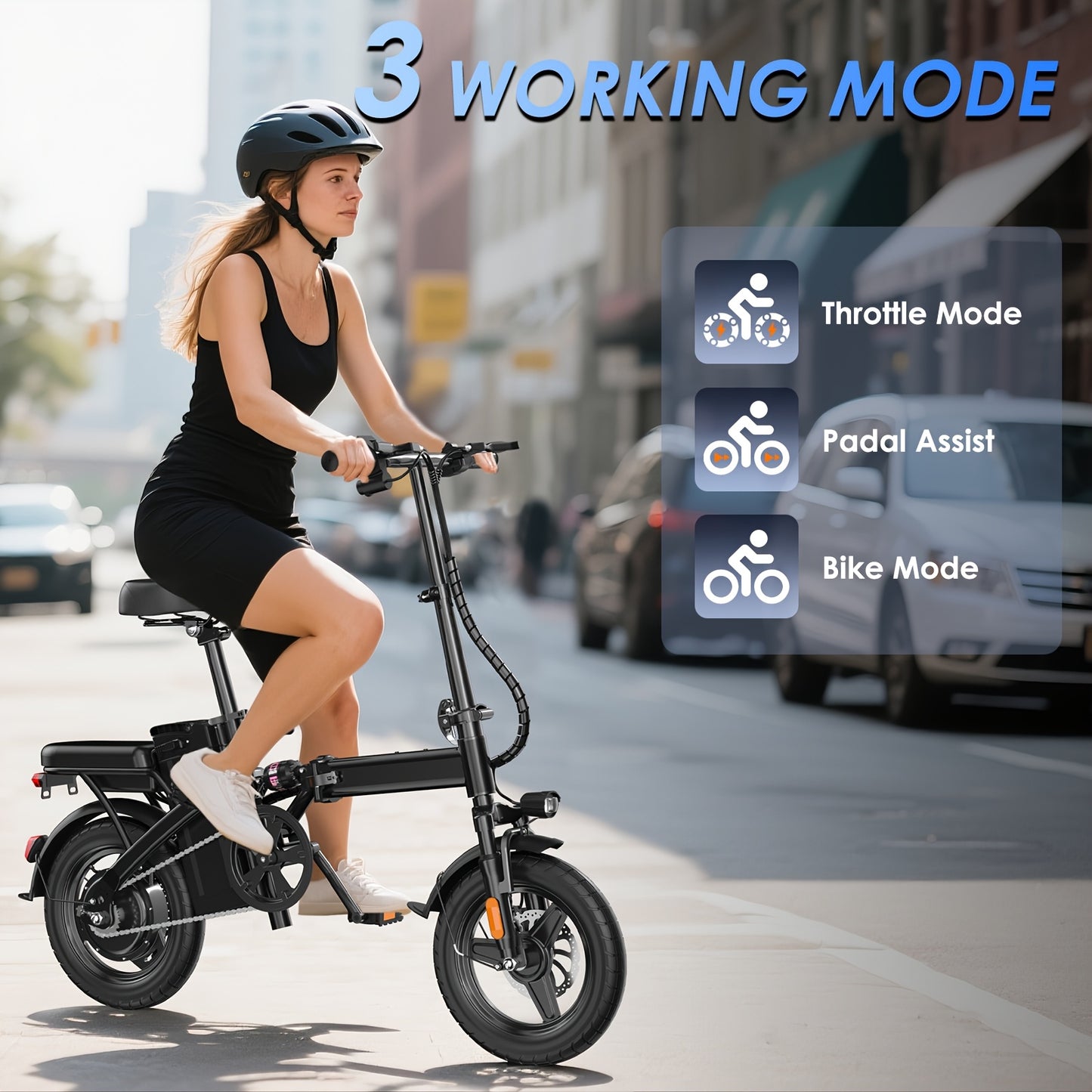 48V 10AH Removable Battery, Folding Electric Bike|350W Motor|48V Battery|14-Inch Tires|Portable Commuter E-Bike For City Riding& Outdoor Adventures | Long-Range Lithium Battery | Portable Compact Design | Durable Frame | LED