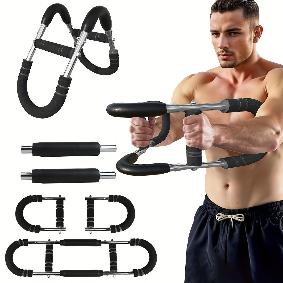 Arm Strength Trainer U-shaped Multi-functional Adjustable Forearm Strengthener Chest Exercise Equipment, Triceps, Portable Spring Resistance 2 Levels Of Adjustable Resistance Bands, Comfortable Grip, Detachable Design, 60-100