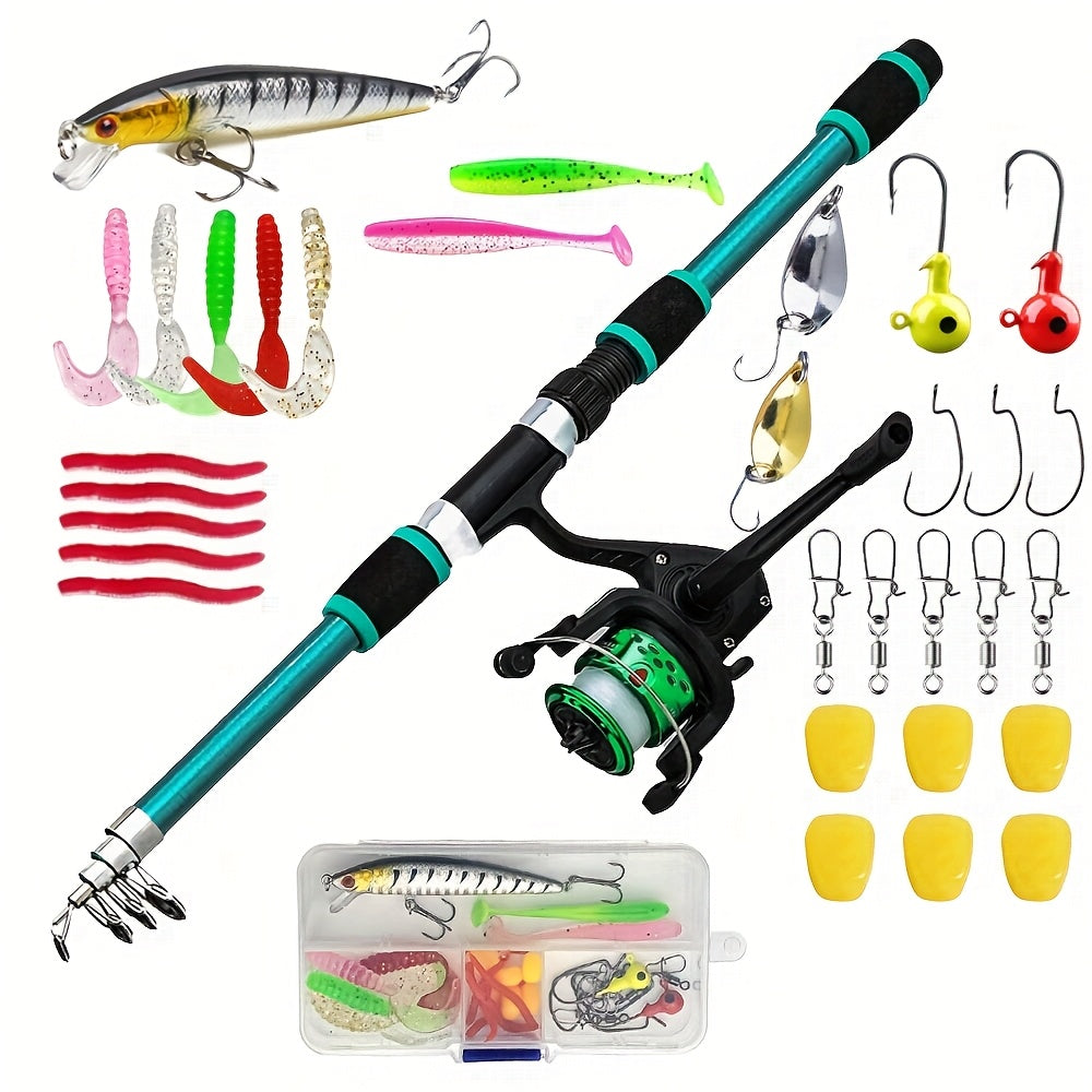 Spinning Fishing Rod and Reel Combo 70.87inch Telescopic Rod with 5.2:1 3BB Reel Max Drag 11.02LB Full Fishing Accessories Kit Set