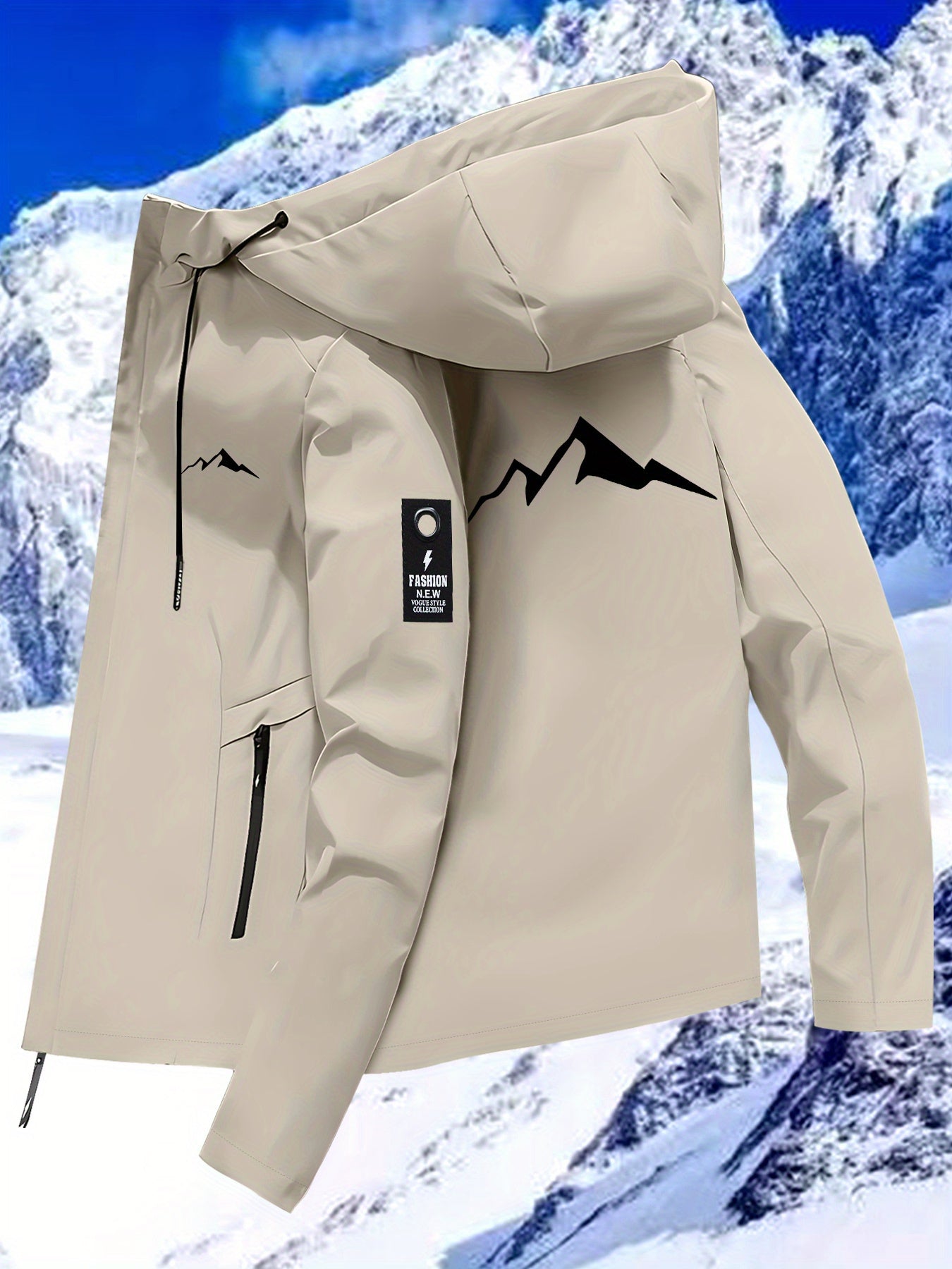 New Couple's Snow Mountain Print Jacket, All-Weather Windproof Outdoor Hiking Jacket for Men and Women