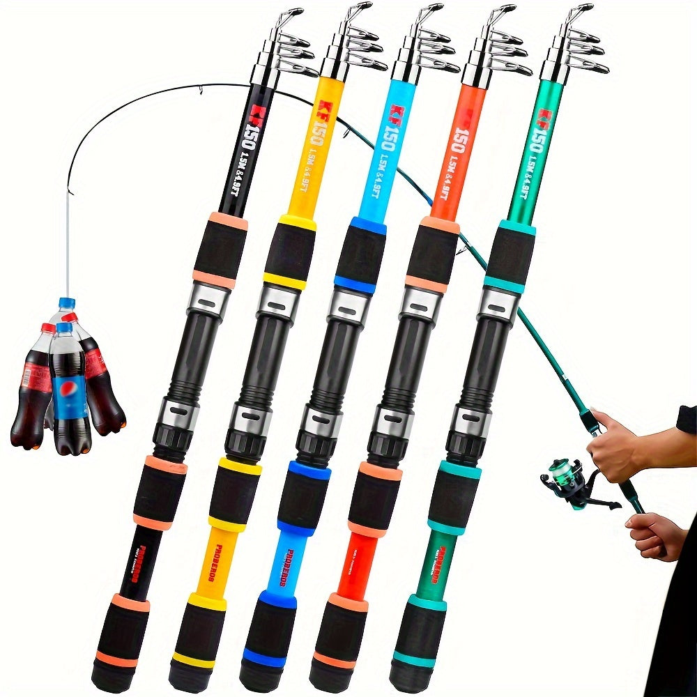 PRO BEROS Telescopic Fishing Rod 4.9ft/5.6ft Heavy-Duty Fiber Baitcasting Pole - Collapsible Power Rod with Spinning Compatible for Freshwater/Saltwater Fishing, Portable for /boat (Ideal for Trout, Bass, Pike) - Ideal