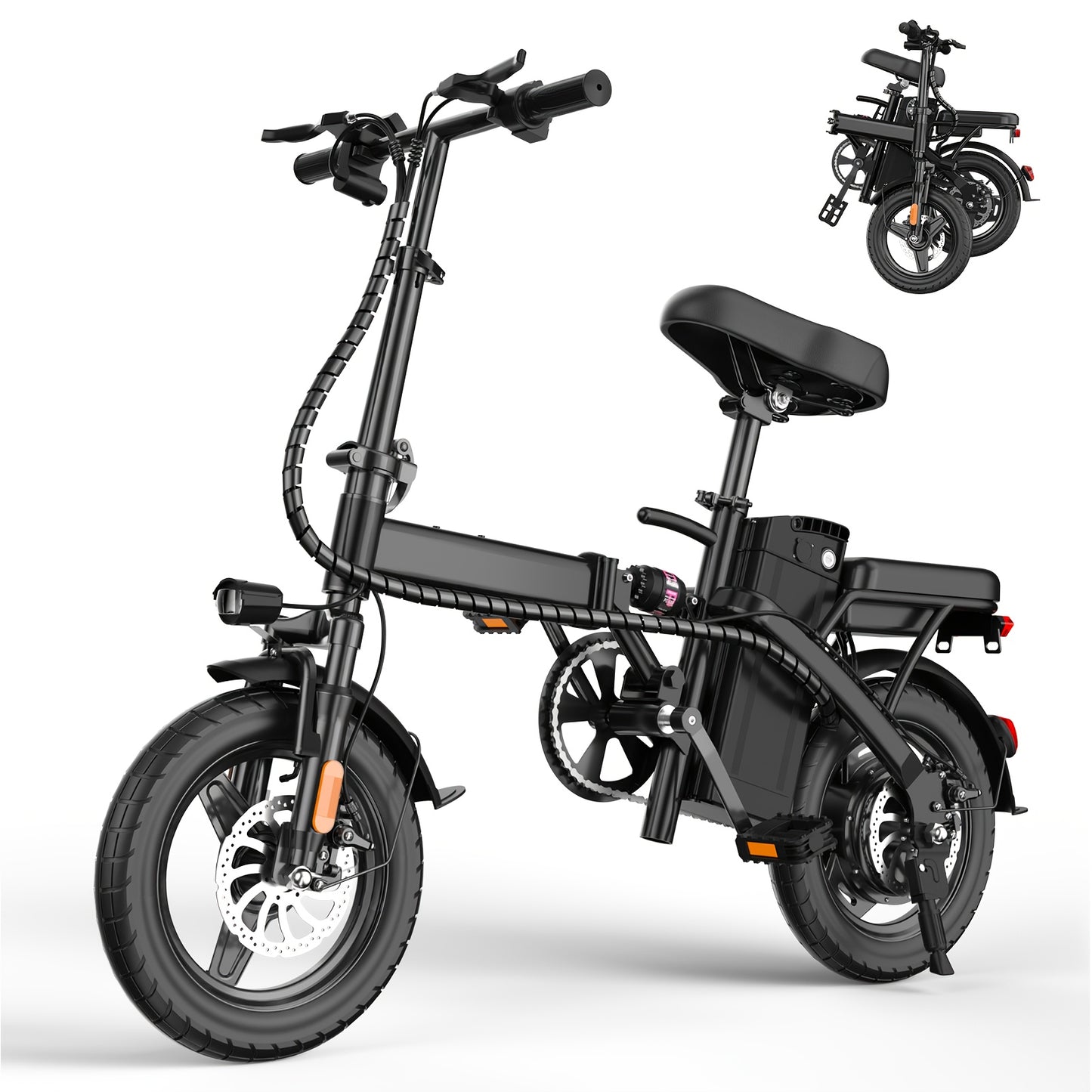 48V 10AH Removable Battery, Folding Electric Bike|350W Motor|48V Battery|14-Inch Tires|Portable Commuter E-Bike For City Riding& Outdoor Adventures | Long-Range Lithium Battery | Portable Compact Design | Durable Frame | LED