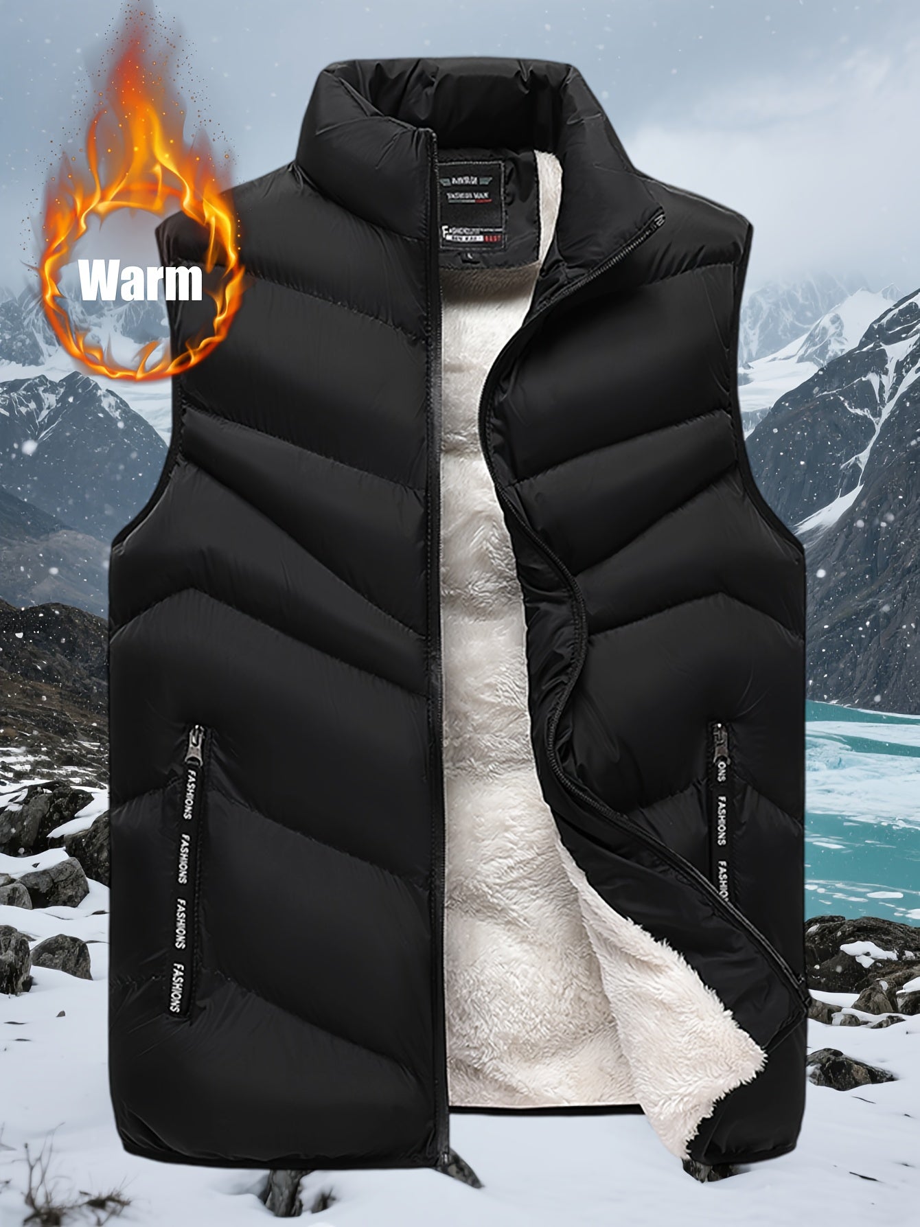 Men'S Heavyweight Thermal Vest - Stand Collar Non-Stretch Jacket, Formal & Everyday Cold Weather Outerwear with Front Pockets, Men Sleeveles Jacket, Men Vest Jacket, Vest For Men, Winter Jacket Men, Jacket For Men, Men Vest C