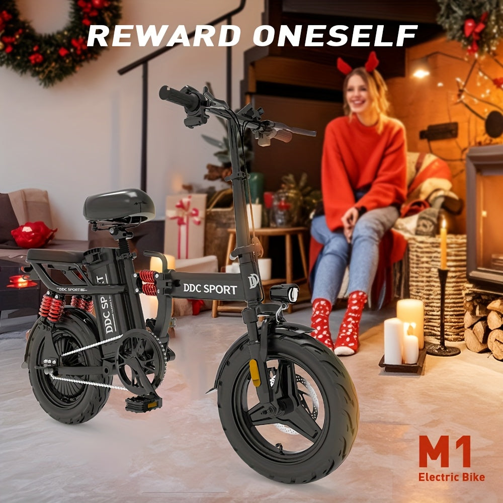 M1 Electric Bicycle for Adults Featuring a Basket, (960Wh)700W Peak Motor, 32 Miles Range, 20MPH Commuter E-Bike with 48V 20AH Removable Battery, 14" All-Purpose Tire, 385 Lbs Capacity, LCD Display & Dual Disc Brake, 11-Shock