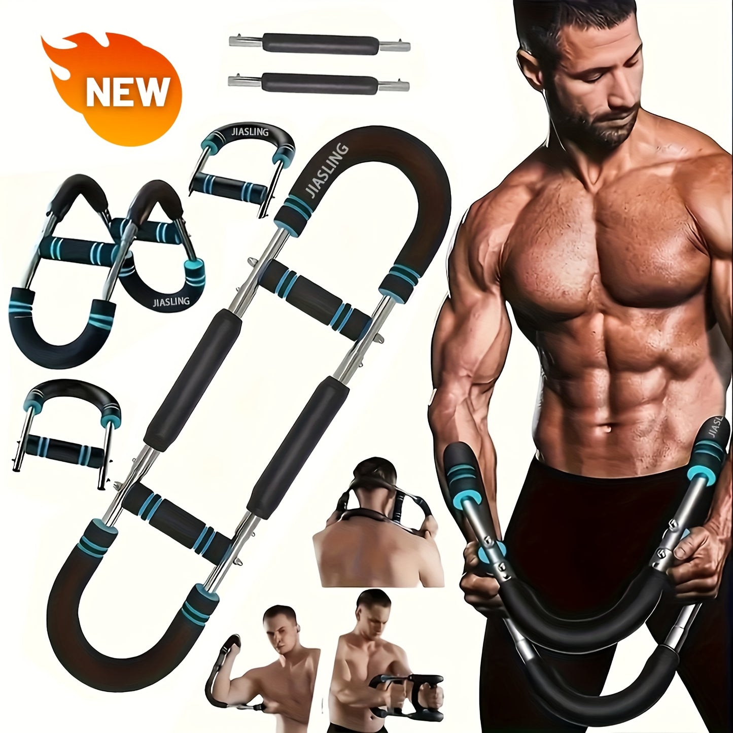 Arm Strength Trainer U-shaped Multi-functional Adjustable Forearm Strengthener Chest Exercise Equipment, Triceps, Portable Spring Resistance 2 Levels Of Adjustable Resistance Bands, Comfortable Grip, Detachable Design, 60-100