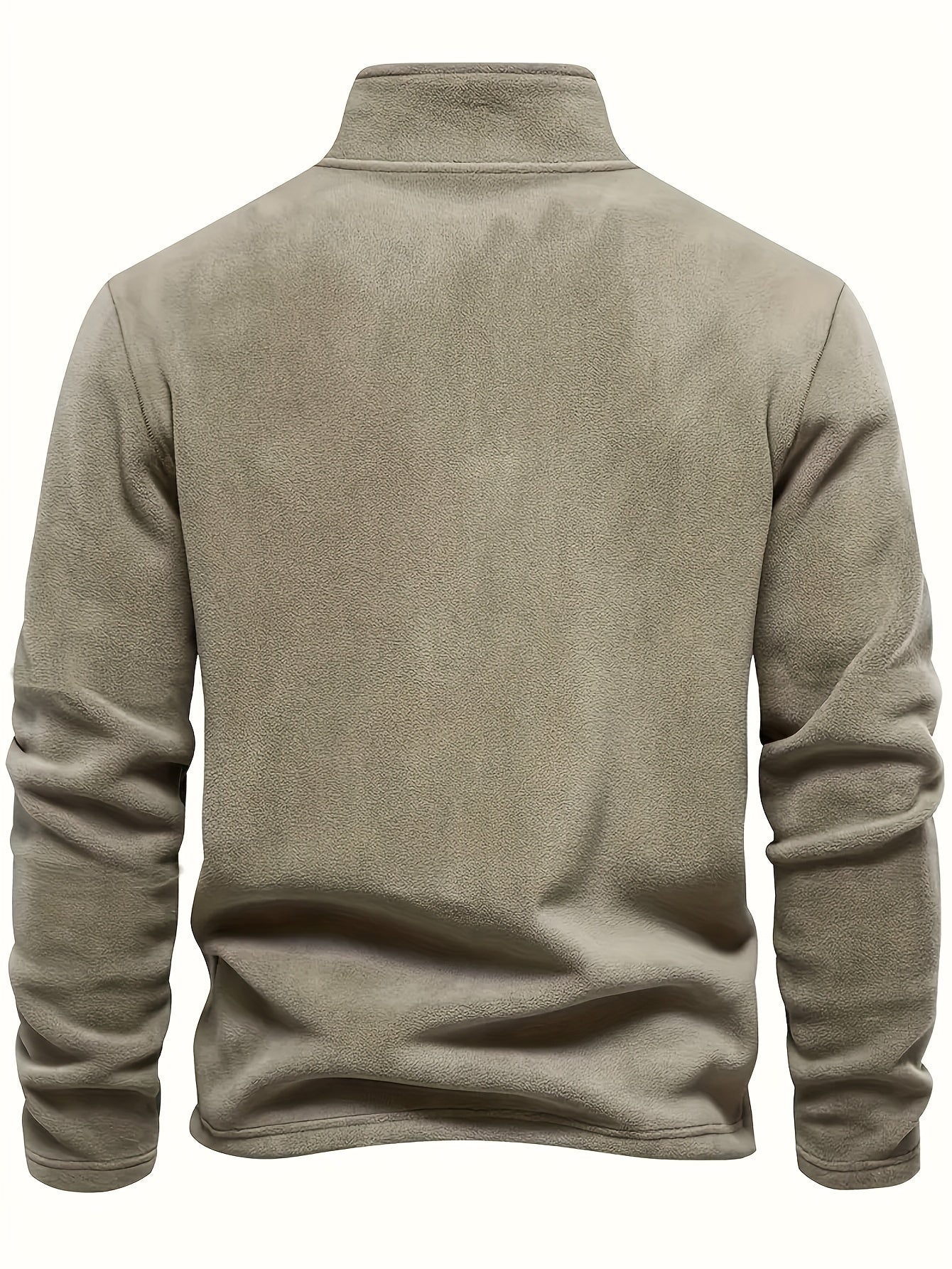 Men'S Classic Black Fleece Pullover with Star Logo - Stand Collar, Long Sleeve, Zip-Up, Casual Style, Perfect for Fall, Casual Wear|Stylish Pullover|Zippered Top