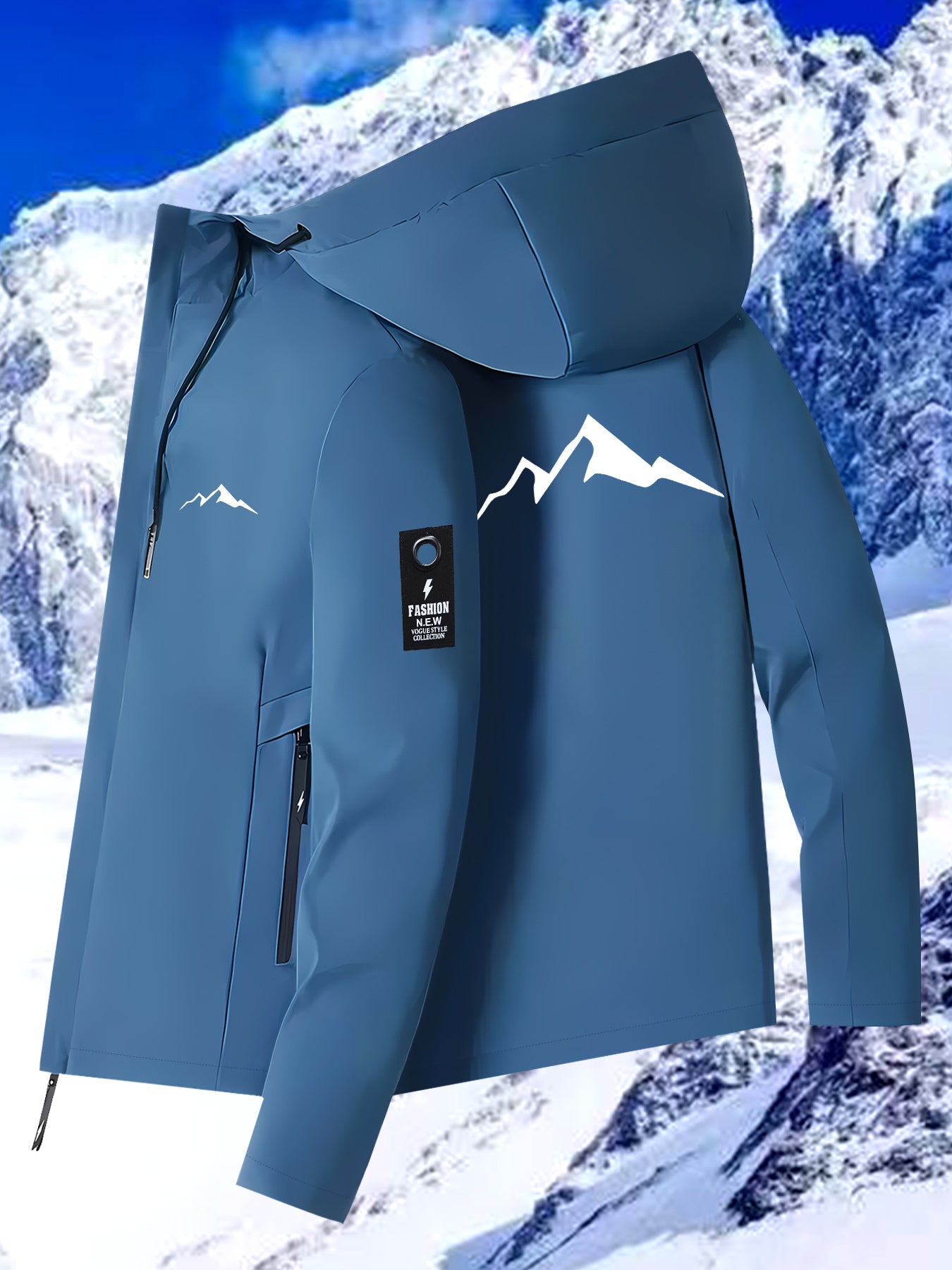 New Couple's Snow Mountain Print Jacket, All-Weather Windproof Outdoor Hiking Jacket for Men and Women