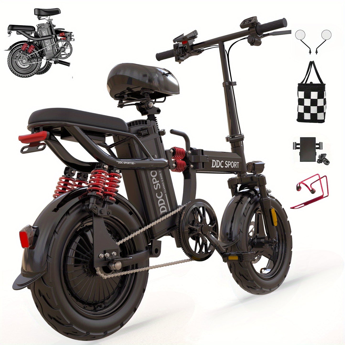 M1 Electric Bicycle for Adults Featuring a Basket, (960Wh)700W Peak Motor, 32 Miles Range, 20MPH Commuter E-Bike with 48V 20AH Removable Battery, 14" All-Purpose Tire, 385 Lbs Capacity, LCD Display & Dual Disc Brake, 11-Shock
