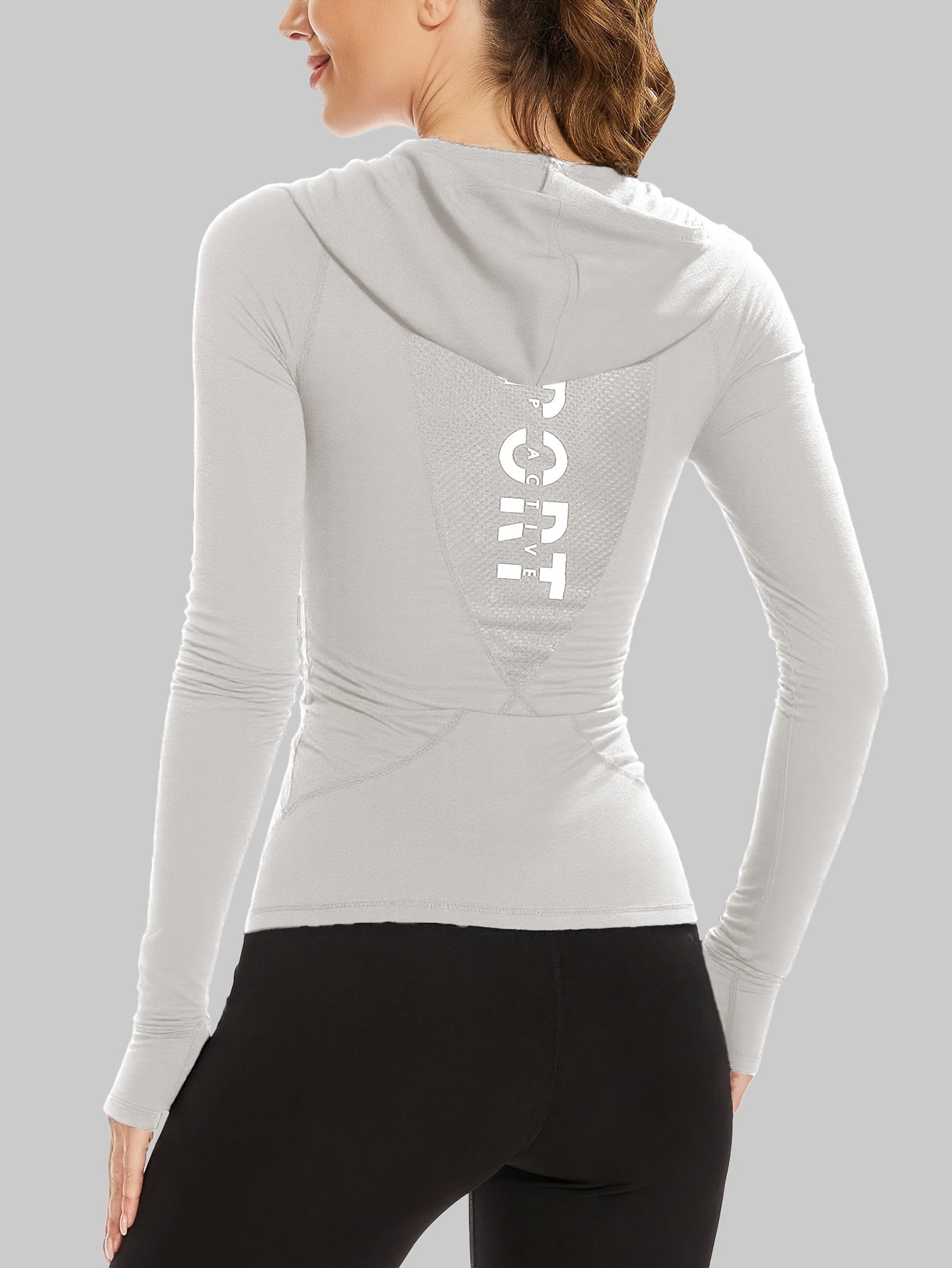 Women's Workout Hoodie - Quick-Dry Yoga Jacket with Thumb Buckle, Slim Fit Gym Sweatsuit, Stretchy Long Sleeve Athletic Top for Running, Training, Yoga - All-Season Women's Fitness Apparel, Running Gear, Sporty Design, Mesh P