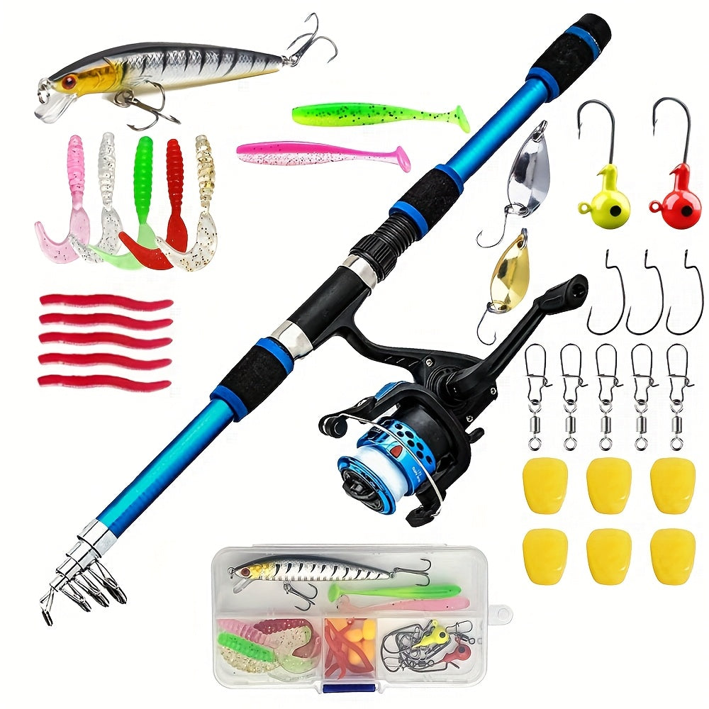 Spinning Fishing Rod and Reel Combo 70.87inch Telescopic Rod with 5.2:1 3BB Reel Max Drag 11.02LB Full Fishing Accessories Kit Set