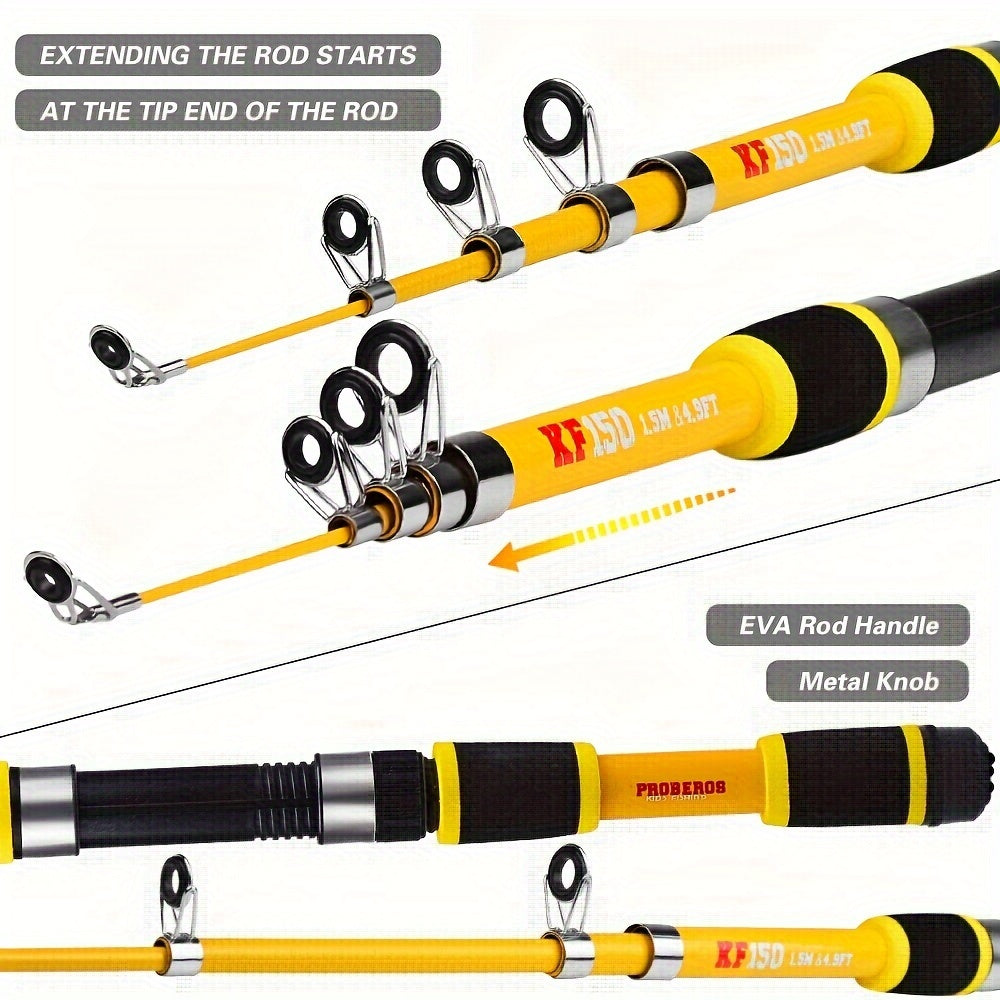 PRO BEROS Telescopic Fishing Rod 4.9ft/5.6ft Heavy-Duty Fiber Baitcasting Pole - Collapsible Power Rod with Spinning Compatible for Freshwater/Saltwater Fishing, Portable for /boat (Ideal for Trout, Bass, Pike) - Ideal