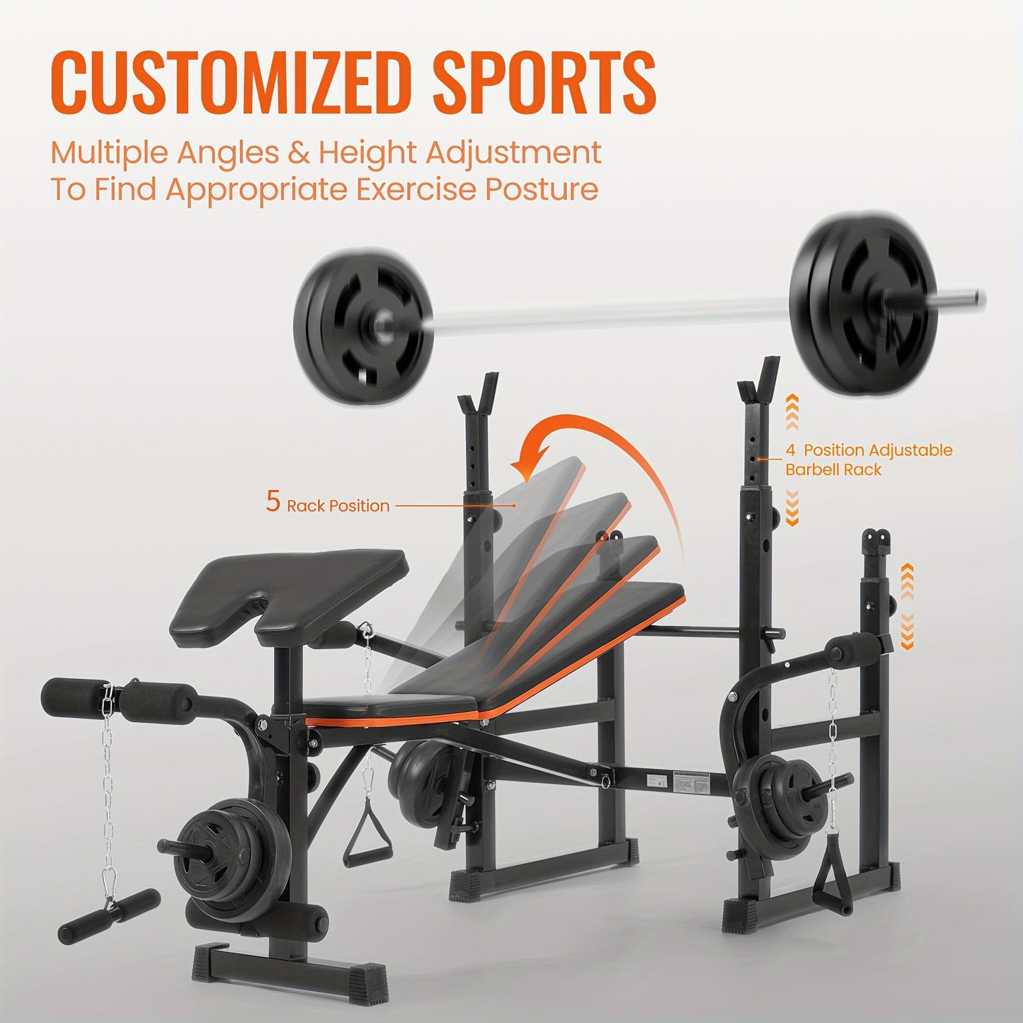 Durable 600lbs 7-in-1 Adjustable Weight – Multi-Function Workout Set With Barbell Rack & Leg Extension For Complete Full Body Strength Training At Home Gym | Ideal Valentine'S Day Gift For Achieving Your Fitness Goals