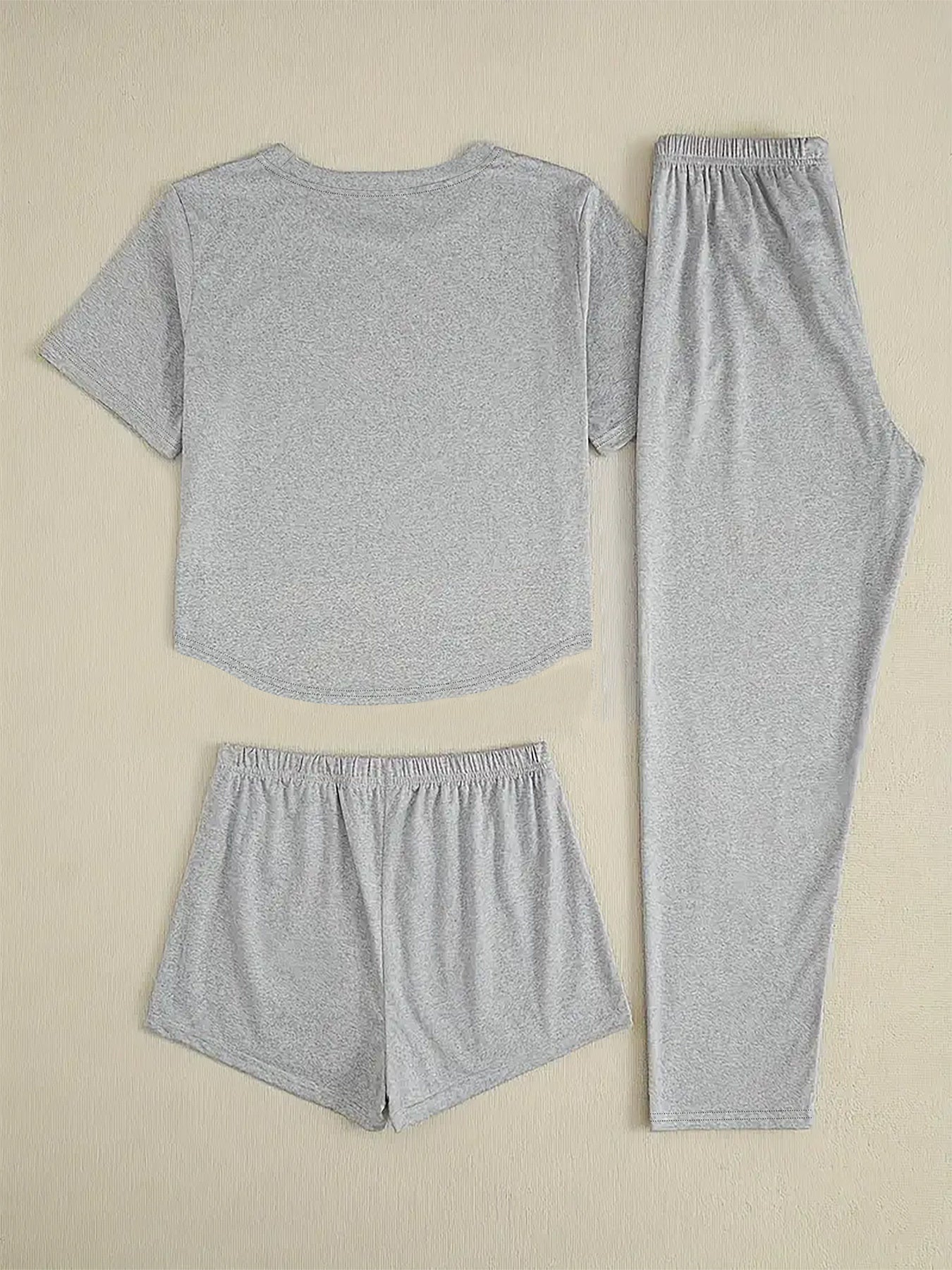 Women'S 3pcs Set - "I Like the Sound of the Cat" Print, Comfortable Sleepwear with Shorts and Long Pants, Casual Crew Neck, Spring/Summer Collection, Casual Wear|Playful Print|Comfortable Fit, Pajamas for Women