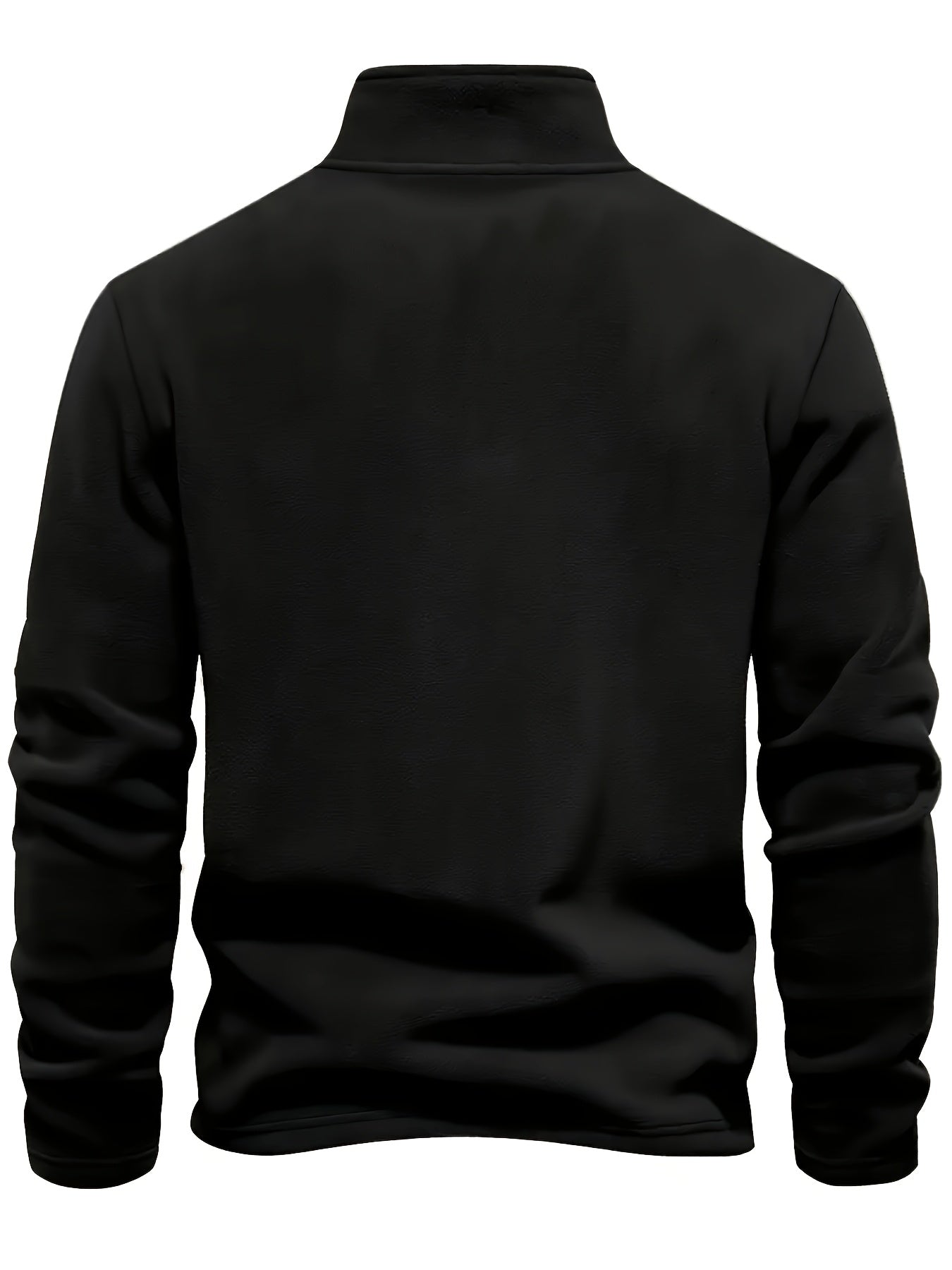 Men'S Classic Black Fleece Pullover with Star Logo - Stand Collar, Long Sleeve, Zip-Up, Casual Style, Perfect for Fall, Casual Wear|Stylish Pullover|Zippered Top