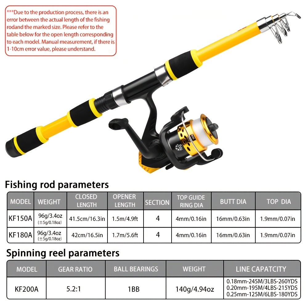 PRO BEROS Telescopic Fishing Rod 4.9ft/5.6ft Heavy-Duty Fiber Baitcasting Pole - Collapsible Power Rod with Spinning Compatible for Freshwater/Saltwater Fishing, Portable for /boat (Ideal for Trout, Bass, Pike) - Ideal