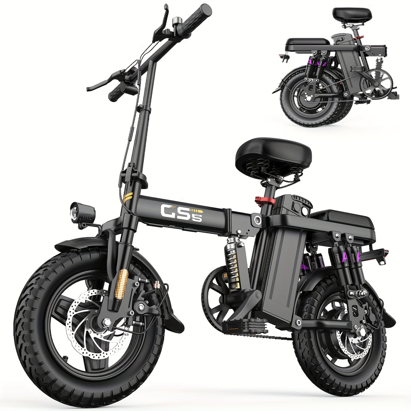 Adult Folding Electric Bicycle | 500W Motor, 20 Mph Speed, 10-35 Mile Range, 14-inch Compact Size, Disc Brakes, City Commuting Electric Bike, High-quality Accessories, Alloy Steel Wheels, Classic Style